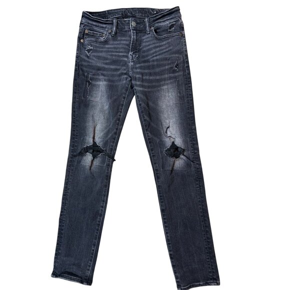 American Eagle Outfitters Other - AE Men's Ne(x)t Level Flex Skinny Jeans in Ripped/Patched Washed Black Size 30x3